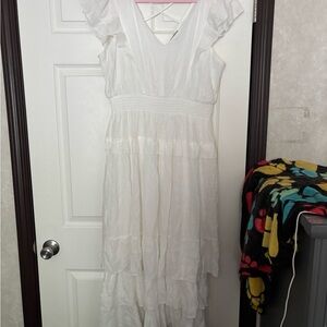 White Tiered Maxi Dress with Flutter Cap Sleeves